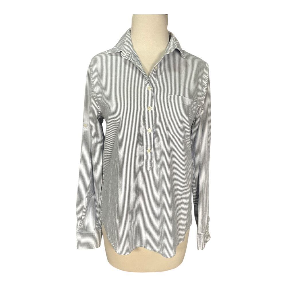 J.Crew Blue White Stripe 3/4 Button Front Shirt Women’s Small Cotton Classic Fit